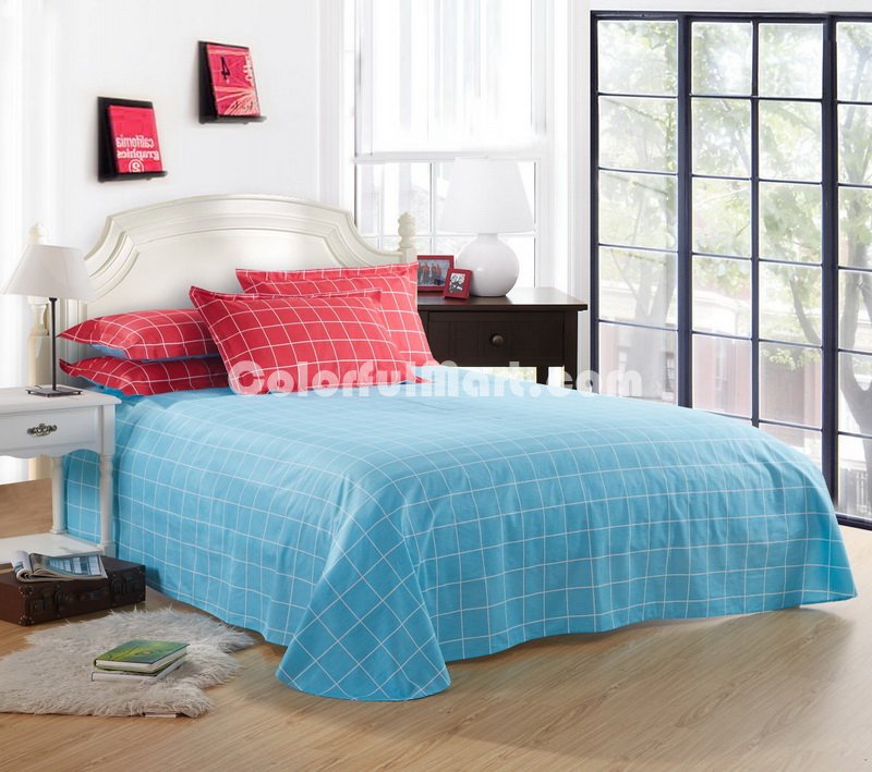 Modern Grids Red And Blue Teen Bedding Duvet Cover Set - Click Image to Close