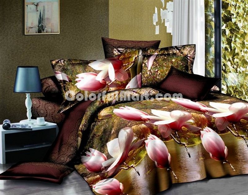 Magnolia Flower Bedding 3D Duvet Cover Set - Click Image to Close