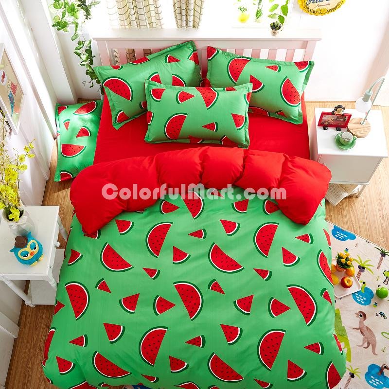 Watermelons Green Bedding Set Duvet Cover Pillow Sham Flat Sheet Teen Kids Boys Girls Bedding - Click Image to Close