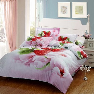 Strawberries Pink Bedding Sets Duvet Cover Sets Teen Bedding Dorm Bedding 3D Bedding Floral Bedding Gift Ideas