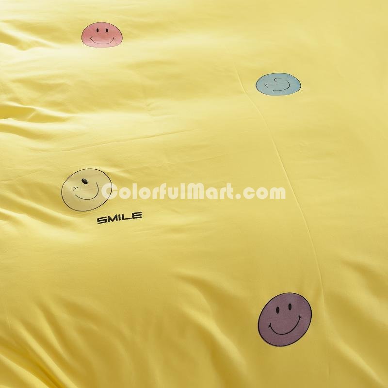 Smiling Face Yellow Bedding Set Duvet Cover Pillow Sham Flat Sheet Teen Kids Boys Girls Bedding - Click Image to Close