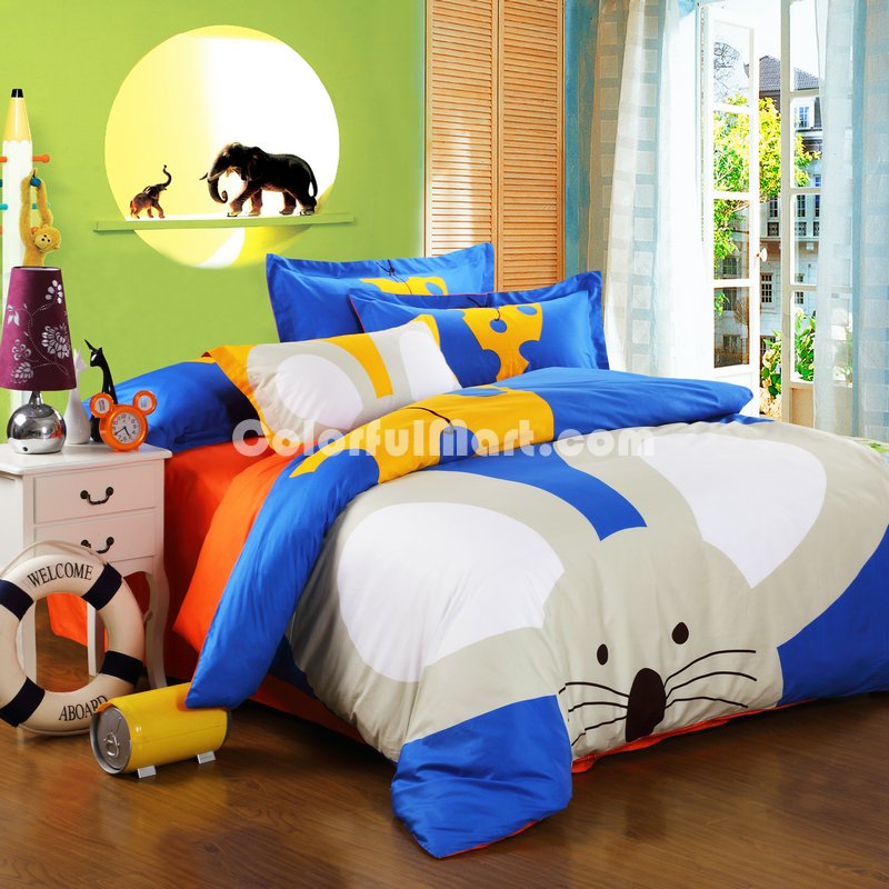 The Timid Mouse Blue Cartoon Animals Bedding Kids Bedding Teen Bedding - Click Image to Close
