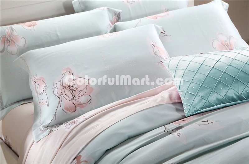 Orchid Dream Blue Bedding Set Girls Bedding Floral Bedding Duvet Cover Pillow Sham Flat Sheet Gift Idea - Click Image to Close
