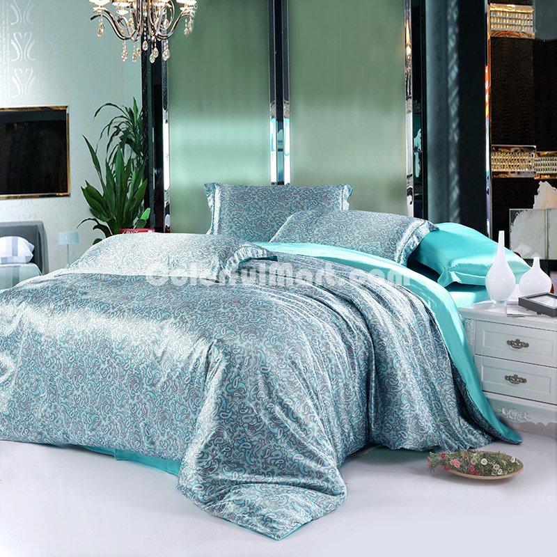 Amorous Feelings Water Blue Silk Duvet Cover Set Silk Bedding - Click Image to Close