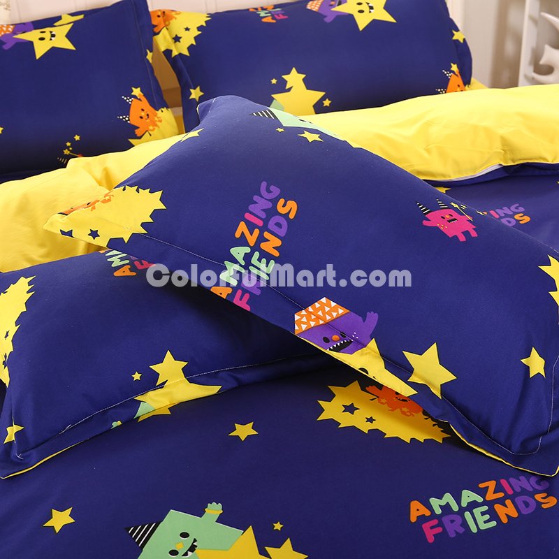 Stars Blue Bedding Set Duvet Cover Pillow Sham Flat Sheet Teen Kids Boys Girls Bedding - Click Image to Close