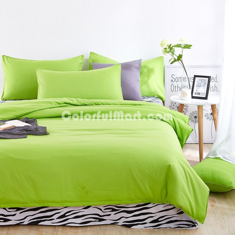 Zebra Print Green Bedding Set Duvet Cover Pillow Sham Flat Sheet Teen Kids Boys Girls Bedding - Click Image to Close