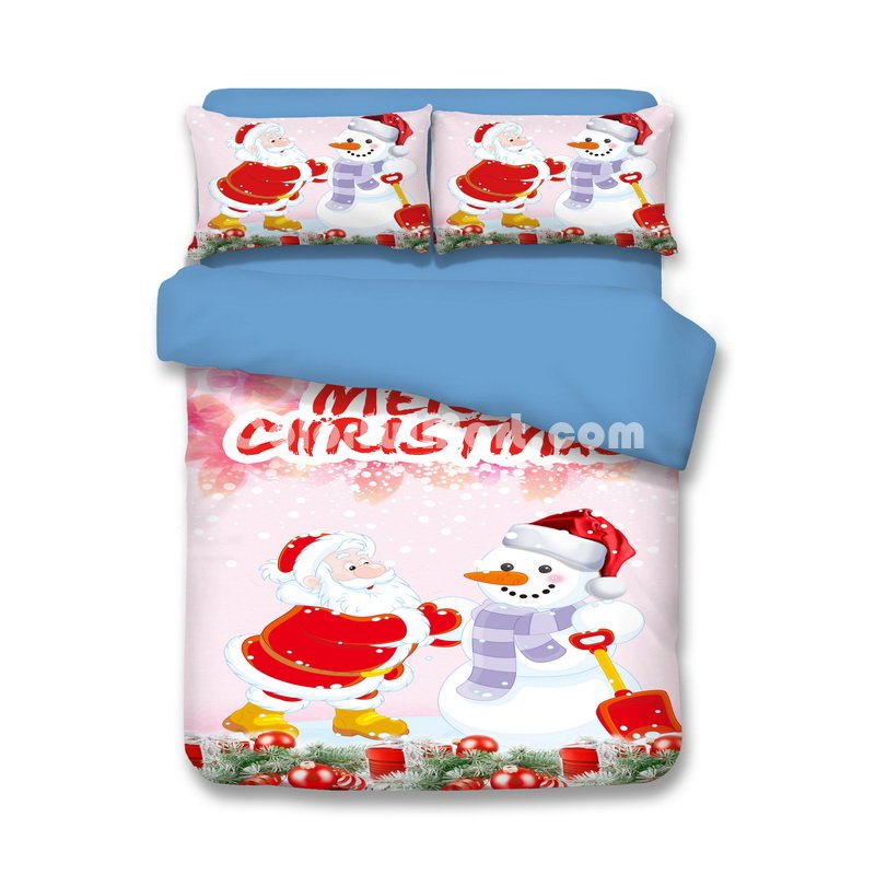 Christmas Snowman Pink Bedding Duvet Cover Set Duvet Cover Pillow Sham Kids Bedding Gift Idea - Click Image to Close