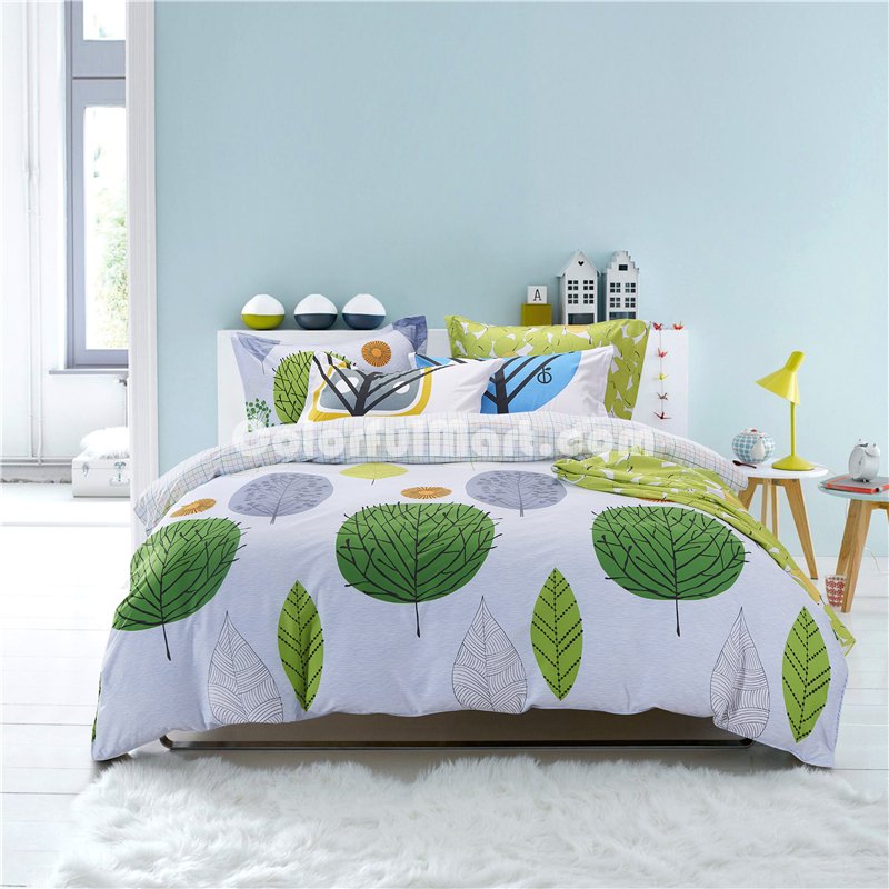 Green Plants White Bedding Teen Bedding Kids Bedding Modern Bedding Gift Idea - Click Image to Close