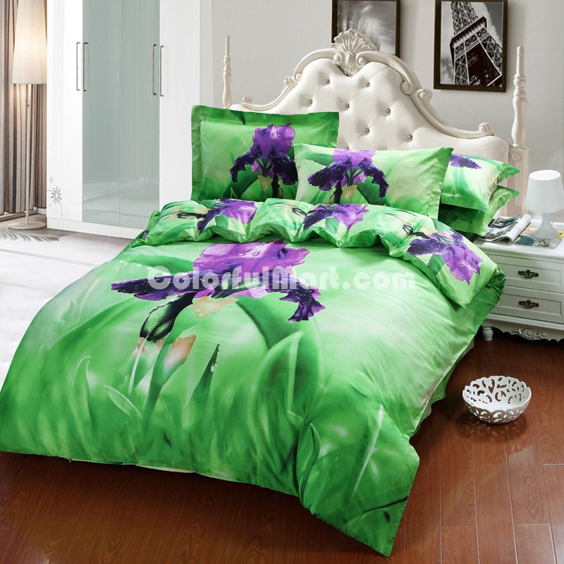 Irises Green Bedding Sets Duvet Cover Sets Teen Bedding Dorm Bedding 3D Bedding Floral Bedding Gift Ideas - Click Image to Close