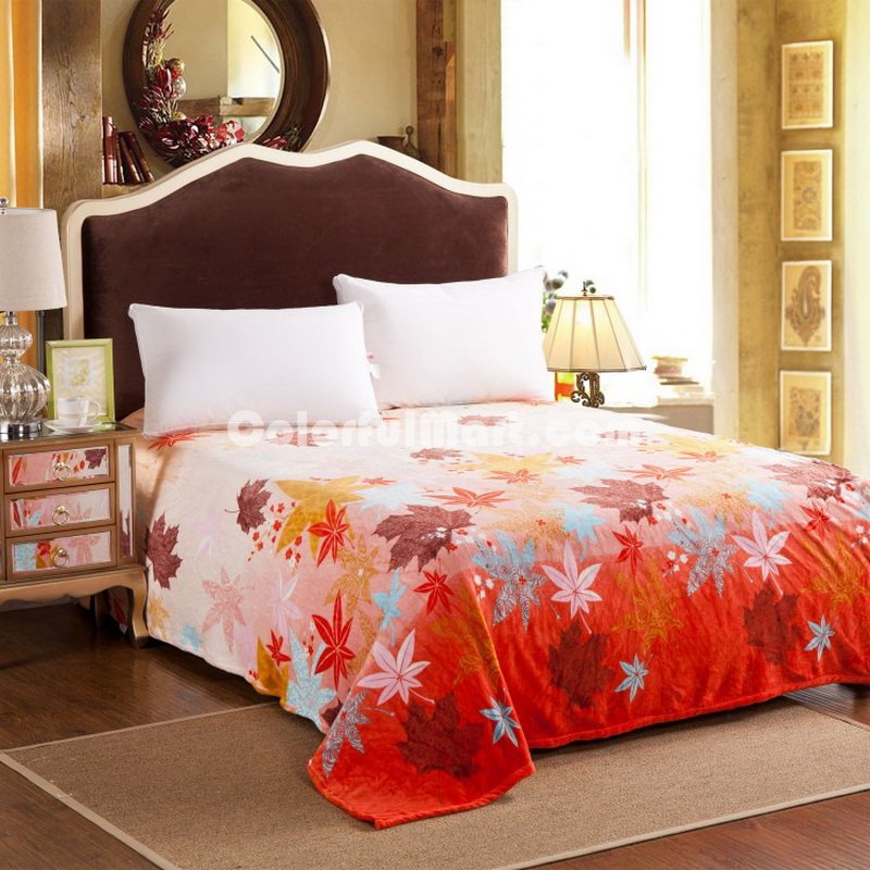 Maple Leaf Orange Flowers Bedding Flannel Bedding Girls Bedding - Click Image to Close