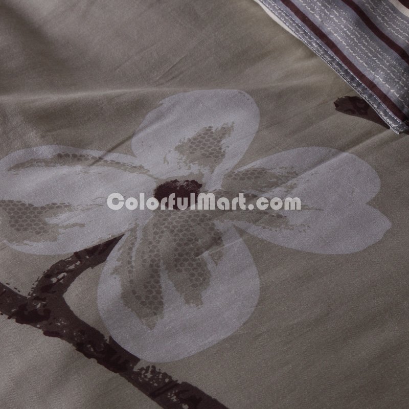Plum Blossom Coffee 100% Cotton 4 Pieces Bedding Set Duvet Cover Pillow Shams Fitted Sheet - Click Image to Close