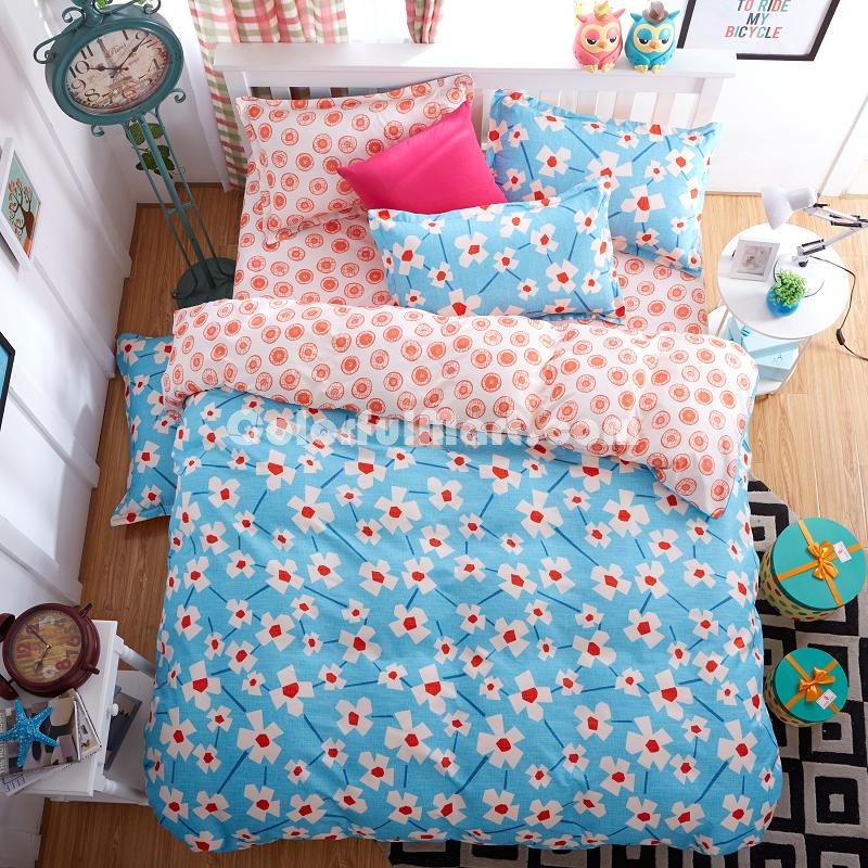 Flowers Blue Bedding Set Duvet Cover Pillow Sham Flat Sheet Teen Kids Boys Girls Bedding - Click Image to Close