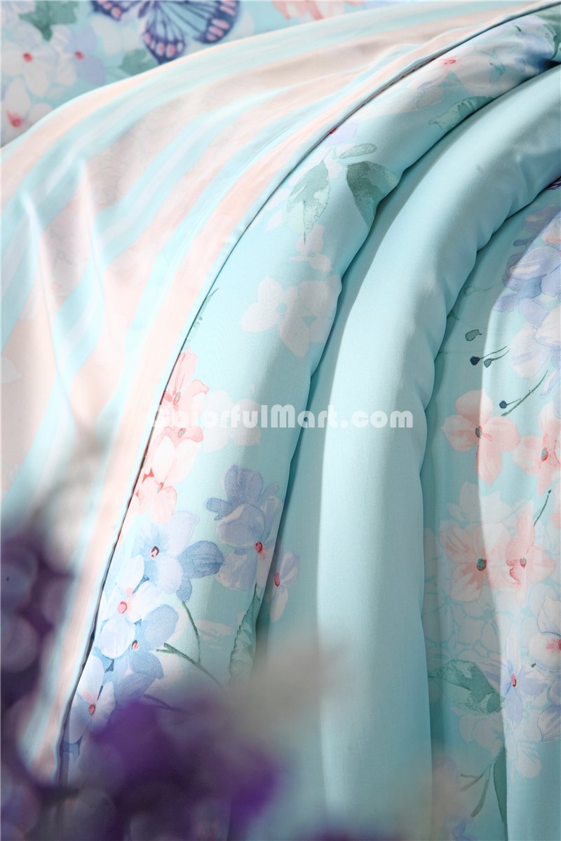 Romantic Flowers Blue Bedding Set Girls Bedding Floral Bedding Duvet Cover Pillow Sham Flat Sheet Gift Idea - Click Image to Close