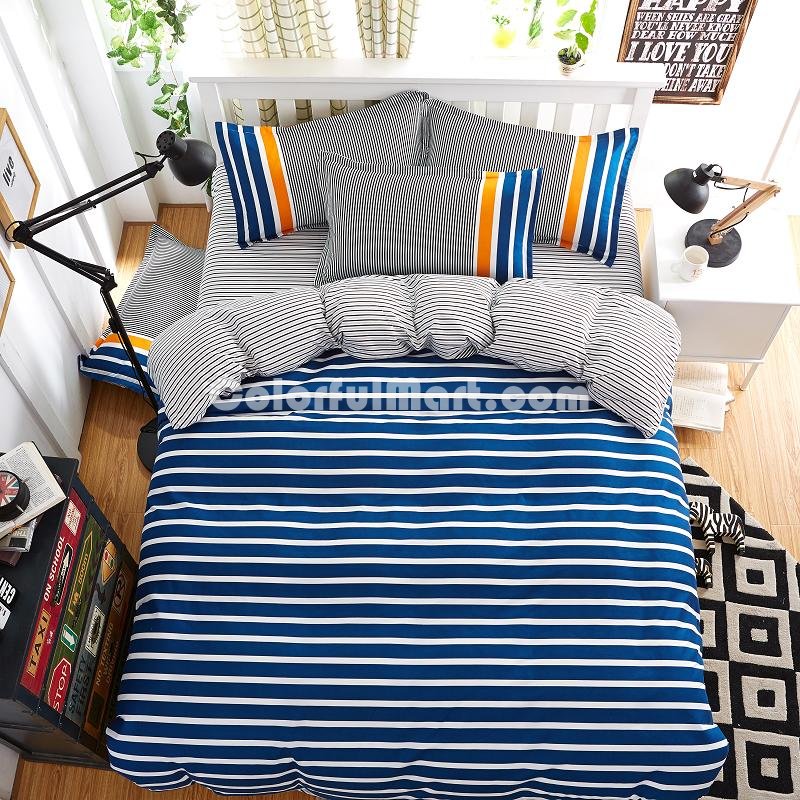 Fashion Stripes Blue Bedding Set Duvet Cover Pillow Sham Flat Sheet Teen Kids Boys Girls Bedding - Click Image to Close