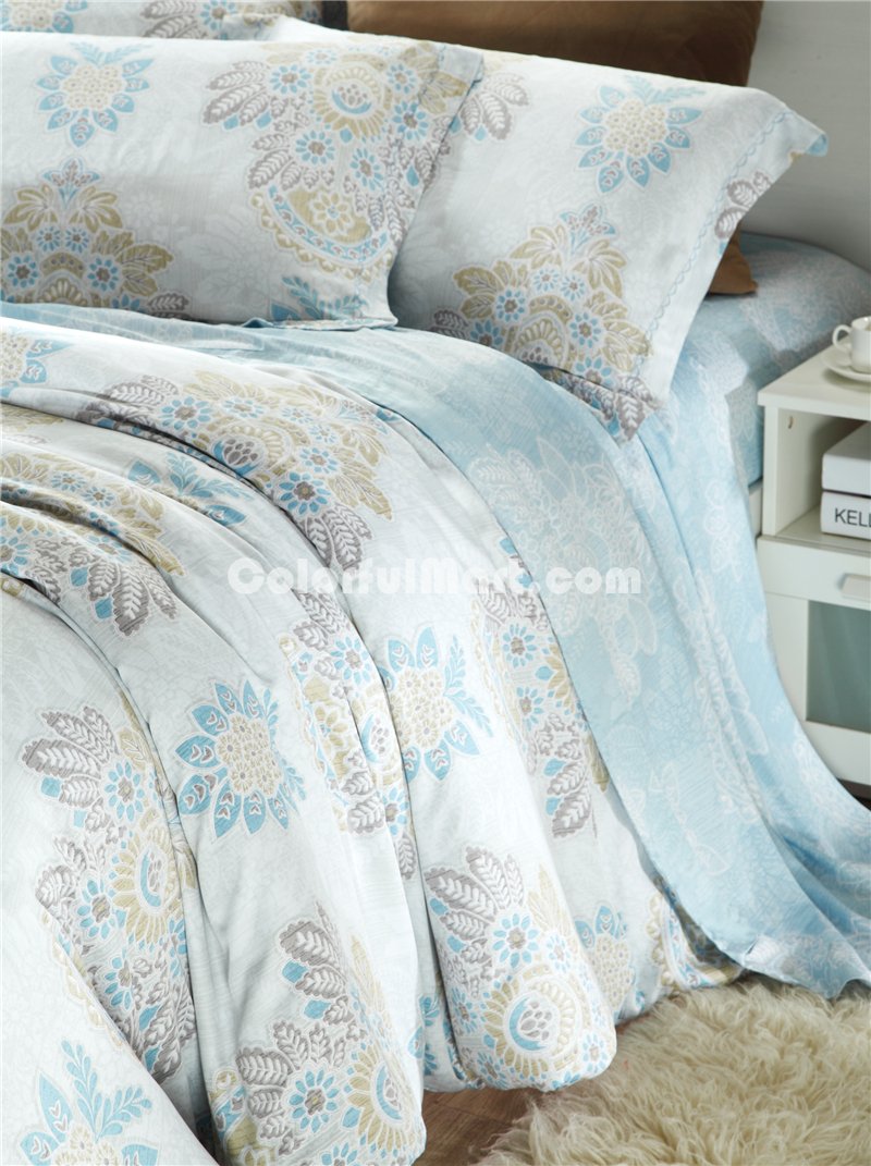 Athens Fashion Blue Bedding Set Girls Bedding Floral Bedding Duvet Cover Pillow Sham Flat Sheet Gift Idea - Click Image to Close