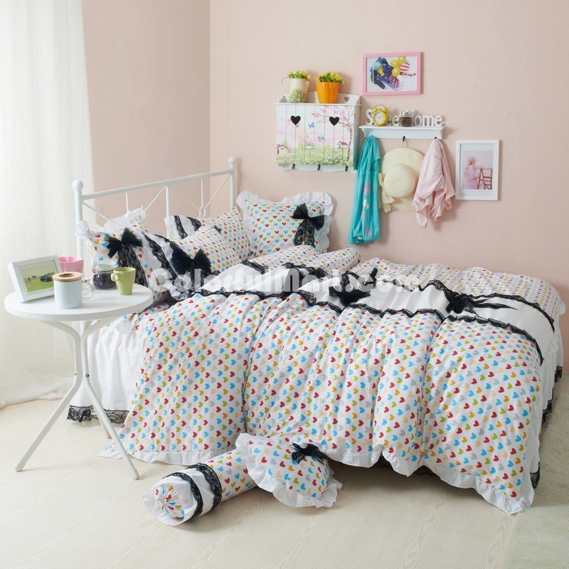Black Temptation Hearts White Princess Bedding Girls Bedding Duvet Cover Set - Click Image to Close