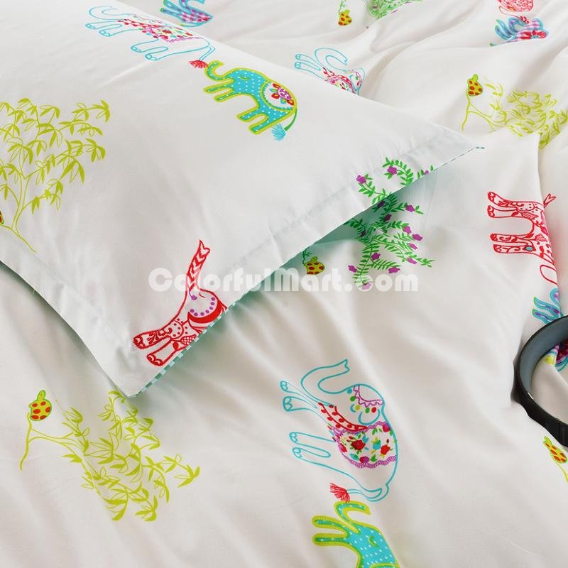 Elephant Family White Bedding Set Duvet Cover Pillow Sham Flat Sheet Teen Kids Boys Girls Bedding - Click Image to Close