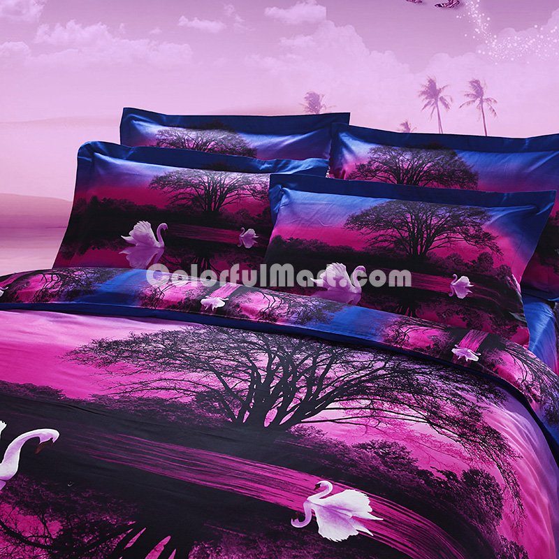 Swan Lake Blue Bedding Sets Duvet Cover Sets Teen Bedding Dorm Bedding 3D Bedding Landscape Bedding Gift Ideas - Click Image to Close