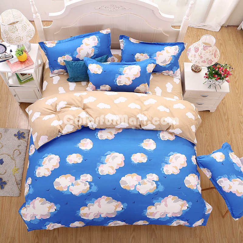 Clouds Blue Bedding Set Duvet Cover Pillow Sham Flat Sheet Teen Kids Boys Girls Bedding - Click Image to Close