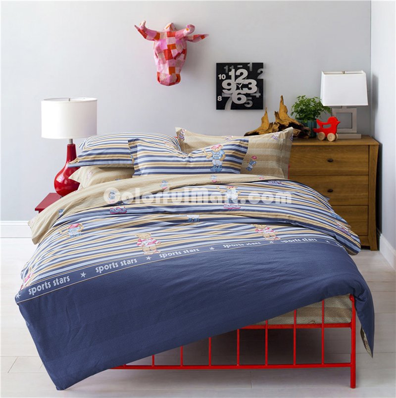 Baseball Bear Blue Bedding Set Teen Bedding Dorm Bedding Bedding Collection Gift Idea - Click Image to Close