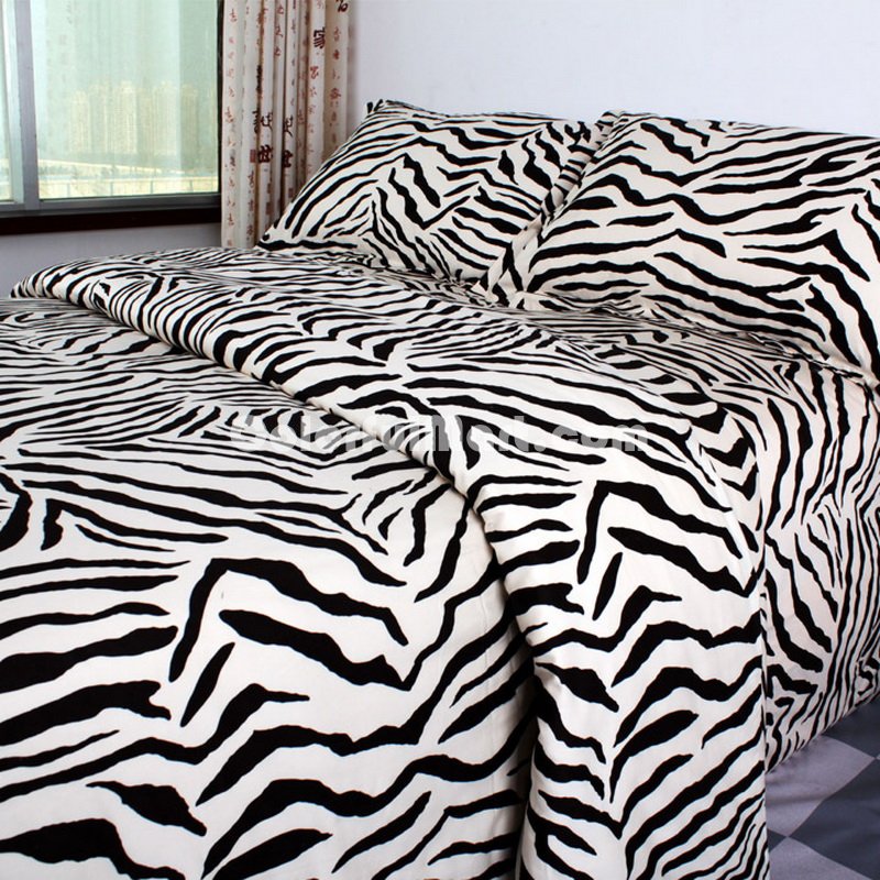 Pima Cotton Black Zebra Print Bedding Set - Click Image to Close