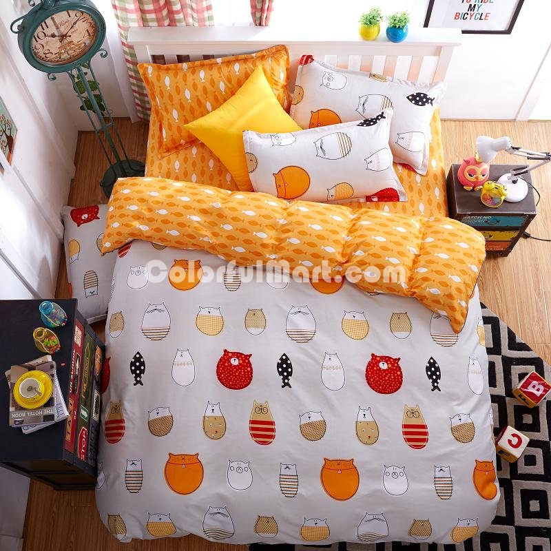 Cat Family Grey Bedding Set Duvet Cover Pillow Sham Flat Sheet Teen Kids Boys Girls Bedding - Click Image to Close