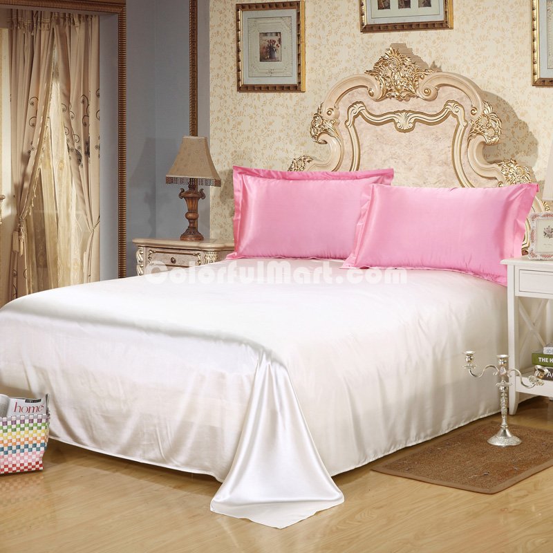 Pink And White Silk Bedding Set Duvet Cover Silk Pillowcase Silk Sheet Luxury Bedding - Click Image to Close