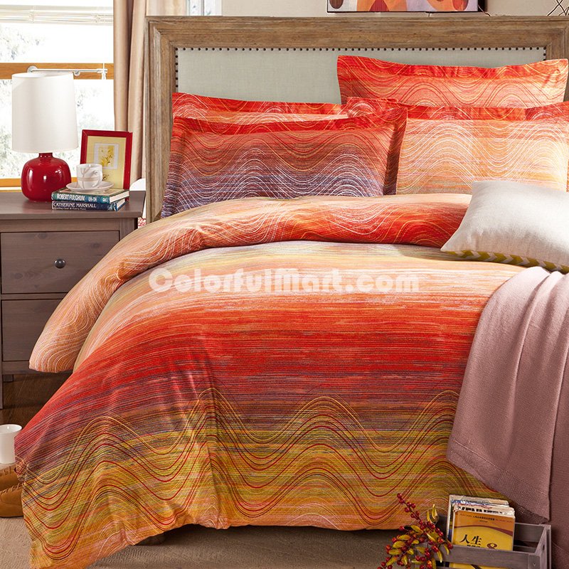 Elegant Rhythm Orange Duvet Cover Set European Bedding Casual Bedding - Click Image to Close