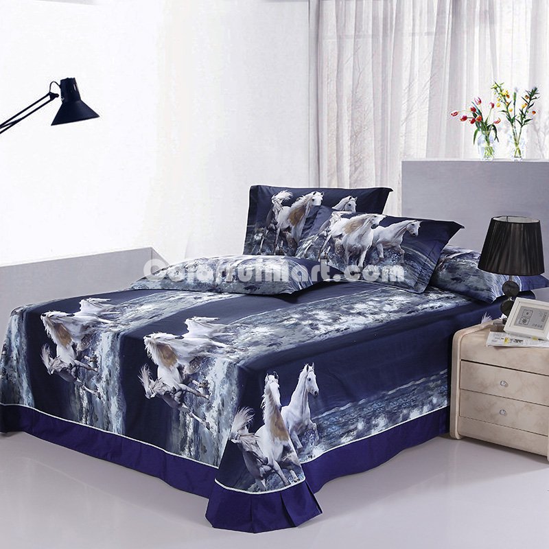 Gift Ideas Horses Blue Bedding Sets Teen Bedding Dorm Bedding Duvet Cover Sets 3D Bedding Animal Print Bedding - Click Image to Close