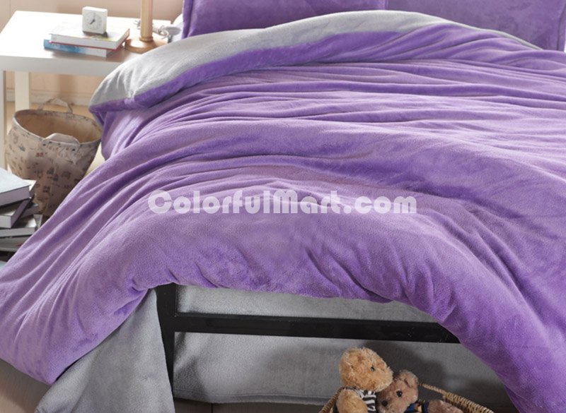Purple And Silver Gray Coral Fleece Bedding Teen Bedding - Click Image to Close