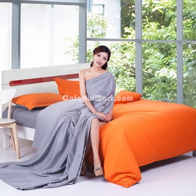 Grey And Orange Bedding Set Modern Bedding Cheap Bedding Discount Bedding Bed Sheet Pillow Sham Pillowcase Duvet Cover Set