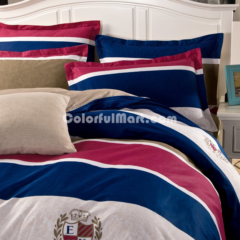 Uk Design Blue 100% Cotton 4 Pieces Bedding Set Duvet Cover Pillow Shams Fitted Sheet - Click Image to Close