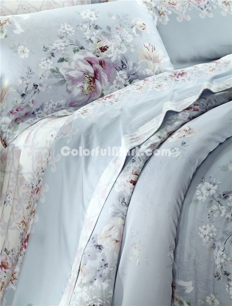 Pastel Blue Bedding Set Girls Bedding Floral Bedding Duvet Cover Pillow Sham Flat Sheet Gift Idea - Click Image to Close