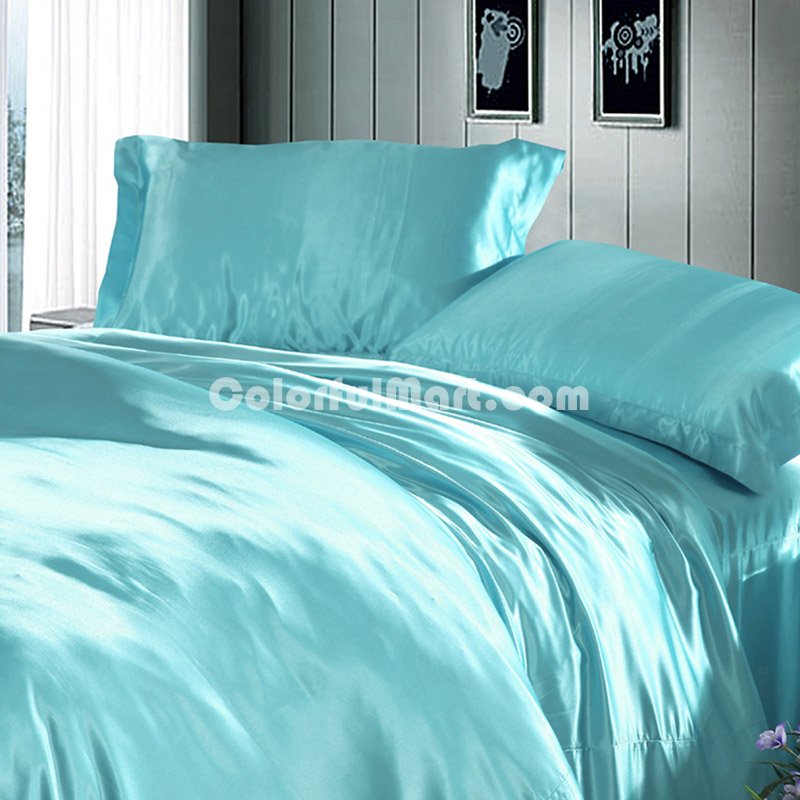 Pure Enjoyment Water Blue Silk Bedding Silk Duvet Cover Set - Click Image to Close