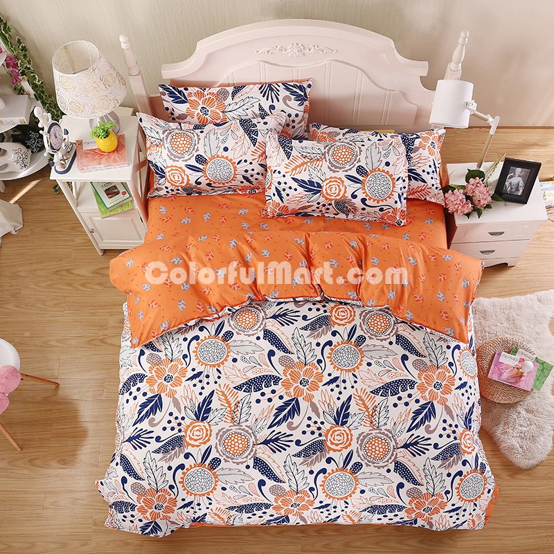 Sunflowers Orange Bedding Set Duvet Cover Pillow Sham Flat Sheet Teen Kids Boys Girls Bedding - Click Image to Close