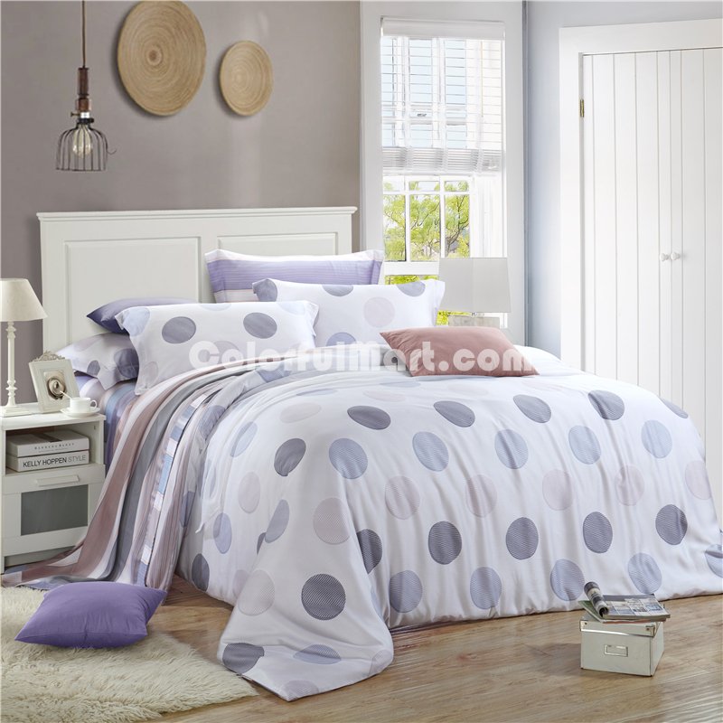 Nifty Polka Dots Purple Bedding Set Girls Bedding Floral Bedding Duvet Cover Pillow Sham Flat Sheet Gift Idea - Click Image to Close