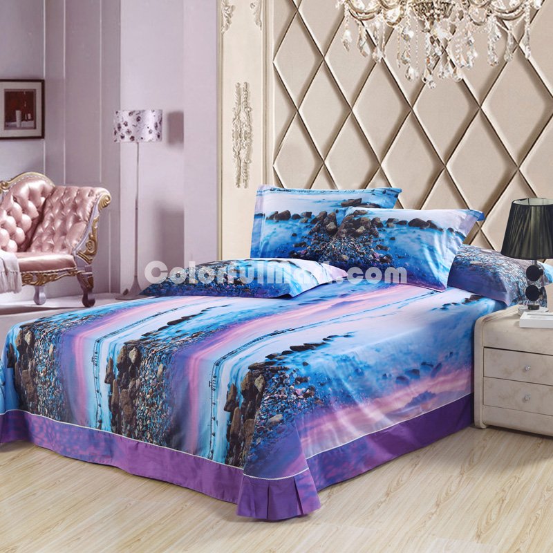 Beach Purple Bedding Sets Duvet Cover Sets Teen Bedding Dorm Bedding 3D Bedding Landscape Bedding Gift Ideas - Click Image to Close