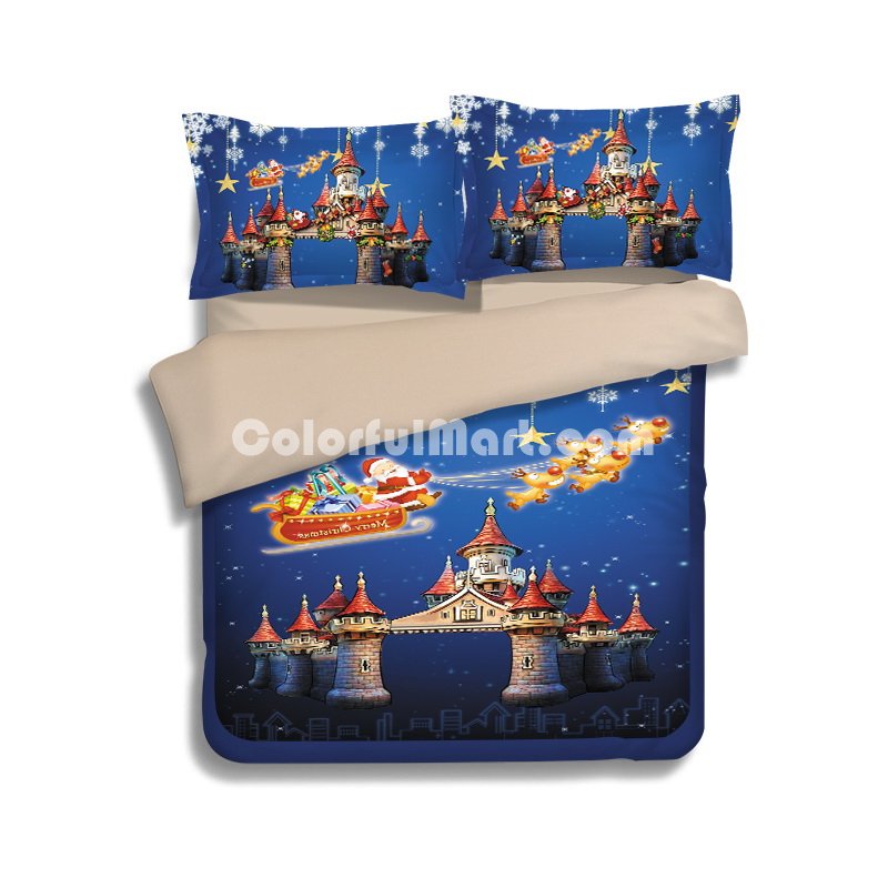 Christmas Castle Blue Bedding Duvet Cover Set Duvet Cover Pillow Sham Kids Bedding Gift Idea - Click Image to Close