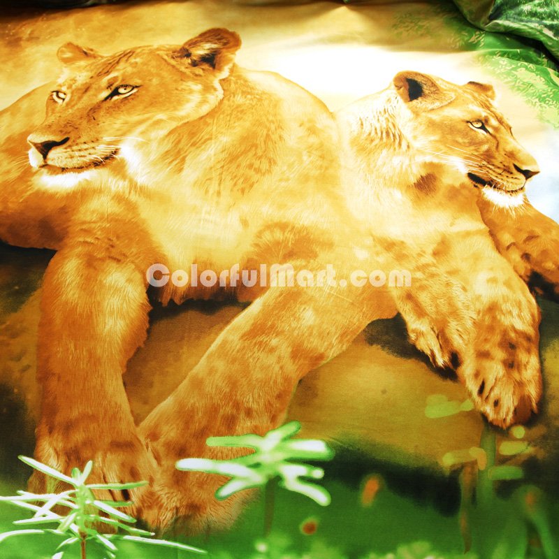 Gift Ideas Lionesses Green Bedding Sets Teen Bedding Dorm Bedding Duvet Cover Sets 3D Bedding Animal Print Bedding - Click Image to Close