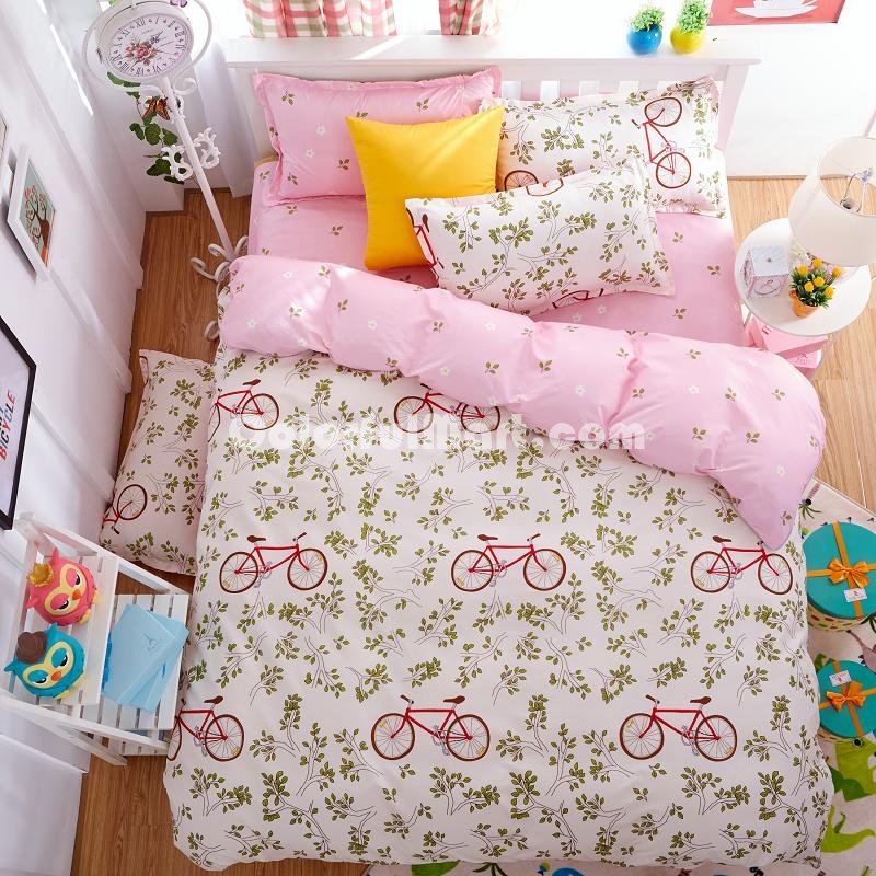 Bikes Pink Bedding Set Duvet Cover Pillow Sham Flat Sheet Teen Kids Boys Girls Bedding - Click Image to Close