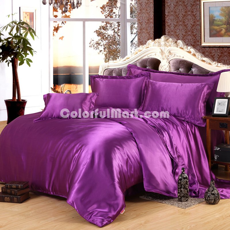 Purple Silk Bedding Set Duvet Cover Silk Pillowcase Silk Sheet Luxury Bedding - Click Image to Close