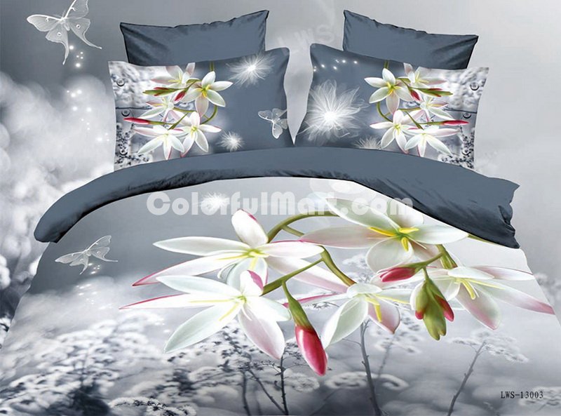 Orchid Grey Bedding 3D Duvet Cover Set - Click Image to Close