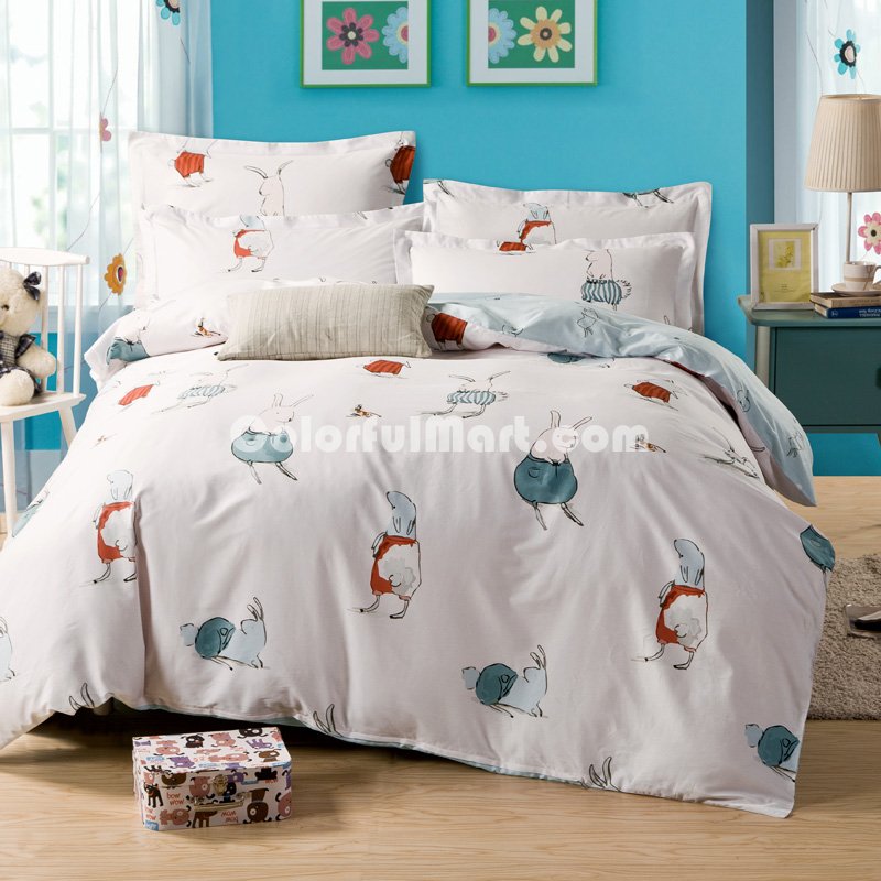 Rabbit Beige 100% Cotton Luxury Bedding Set Kids Bedding Duvet Cover Pillowcases Fitted Sheet - Click Image to Close