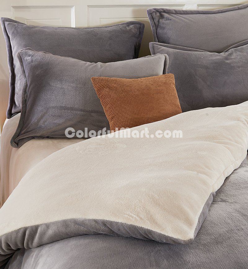 Silver Gray And Beige Flannel Bedding Winter Bedding - Click Image to Close