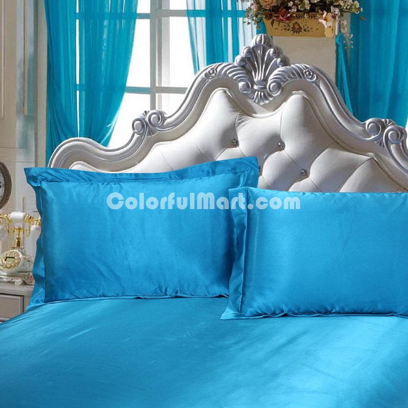 Lake Blue Silk Pillowcase, Include 2 Standard Pillowcases, Envelope Closure, Prevent Side Sleeping Wrinkles, Have Good Dreams - Click Image to Close