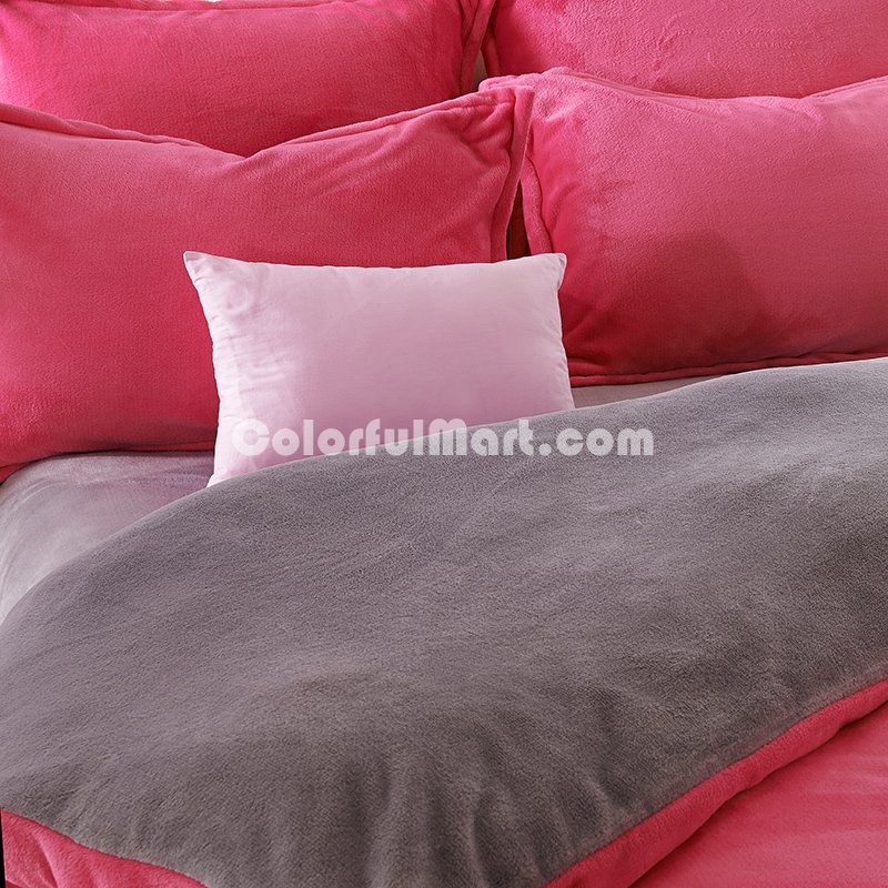 Rose And Silver Gray Flannel Bedding Winter Bedding - Click Image to Close