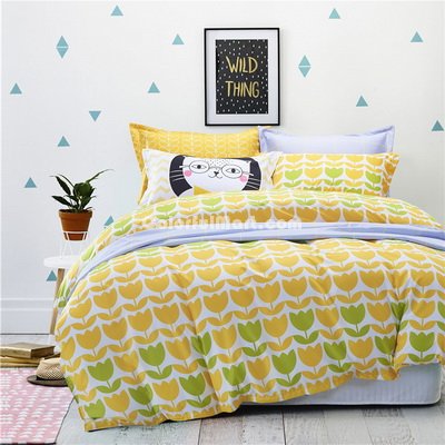 Cat Yellow Bedding Teen Bedding Kids Bedding Modern Bedding Gift Idea