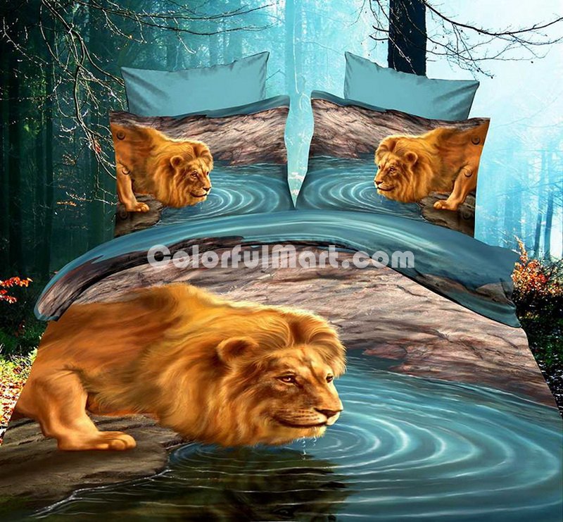 Lion Blue Bedding 3D Duvet Cover Set - Click Image to Close