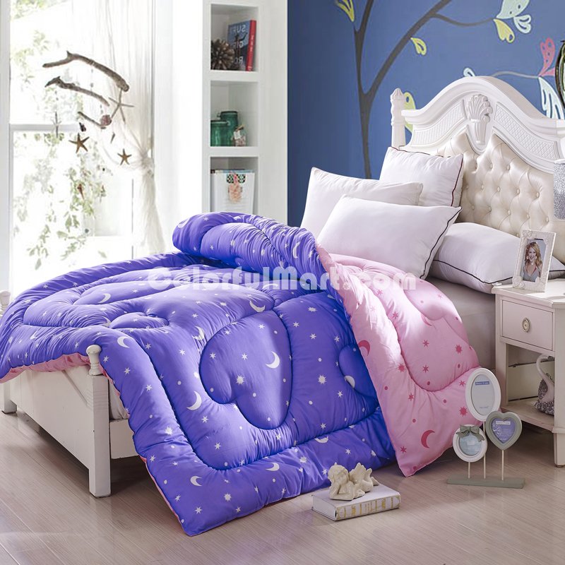 Meteor Garden Purple Comforter Moons And Stars Comforter Down Alternative Comforter - Click Image to Close