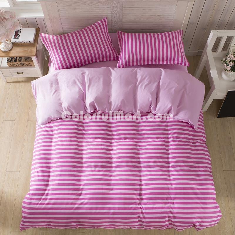 Stripes Pink Bedding Set Duvet Cover Pillow Sham Flat Sheet Teen Kids Boys Girls Bedding - Click Image to Close